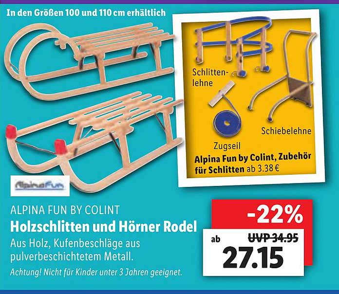 Hörner Alpina Und Colint Holzschlitten Rodel Lidl By Fun Angebot bei