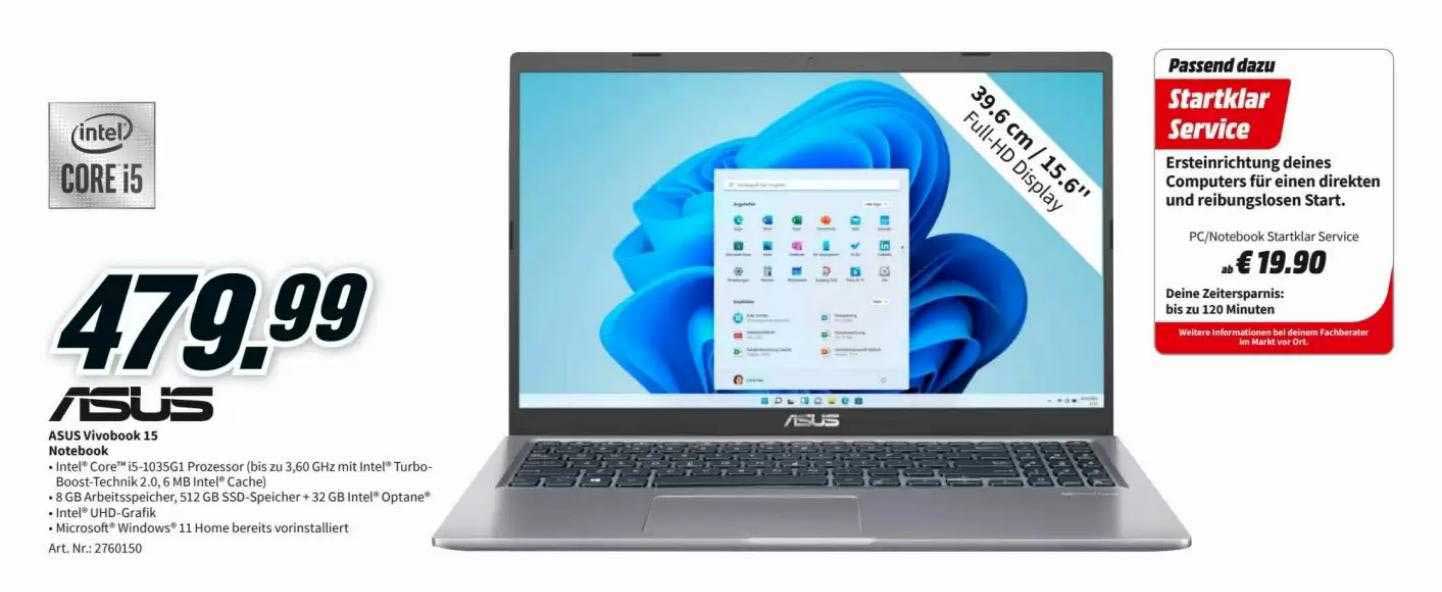 Asus Vivobook 15 Notebook Angebot bei MediaMarkt - 1Prospekte.de