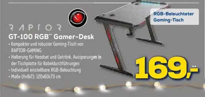 XXL Gt-100 Rgb Gamer-desk Angebot Raptor bei Euronics