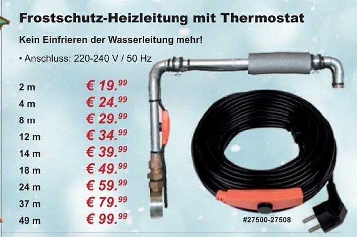 Plutohiker Frostschutz Heizkabel 2m - 15W/m Thermostat Für Wasserleitungen & Dachrinnen