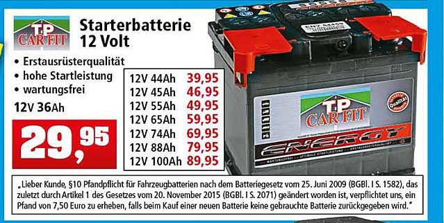 Thomas Philipps Tp Carfit Starterbatterie 12 Volt