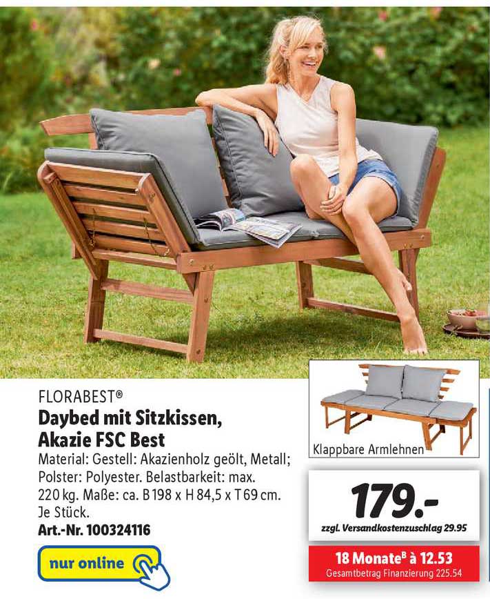 Florabest Daybed Mit Sitzkissen, Akazie Fsc Best Angebot bei Lidl | Loungemöbel