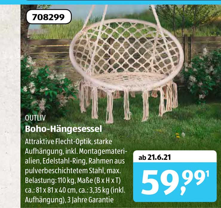 Outliv Bohohängesessel Angebot bei ALDI sud