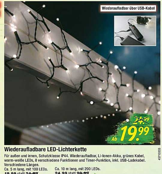 Wiederaufladbare Ledlichterkette Angebot bei Hagebaumarkt 1Prospekte.de