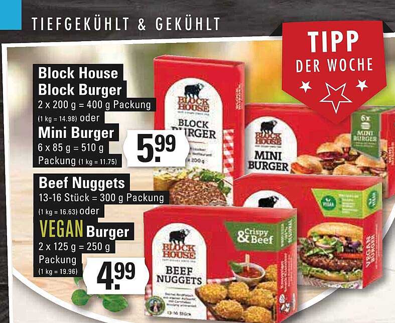 Block House Block Burger, Mini Burger Oder Beef Nuggets Oder Vegan Burger Angebot bei Meyer