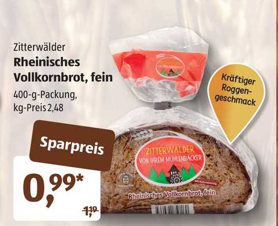 Zitterwälder Rheinisches Vollkornbrot, Fein Angebot bei ALDI sud