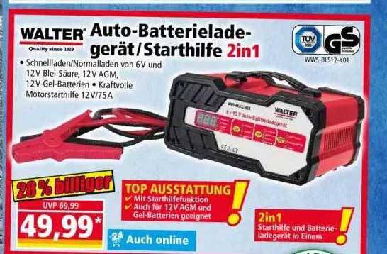 Walter Auto-batterieladegerät Starthilfe 2in1 Angebot bei NORMA 