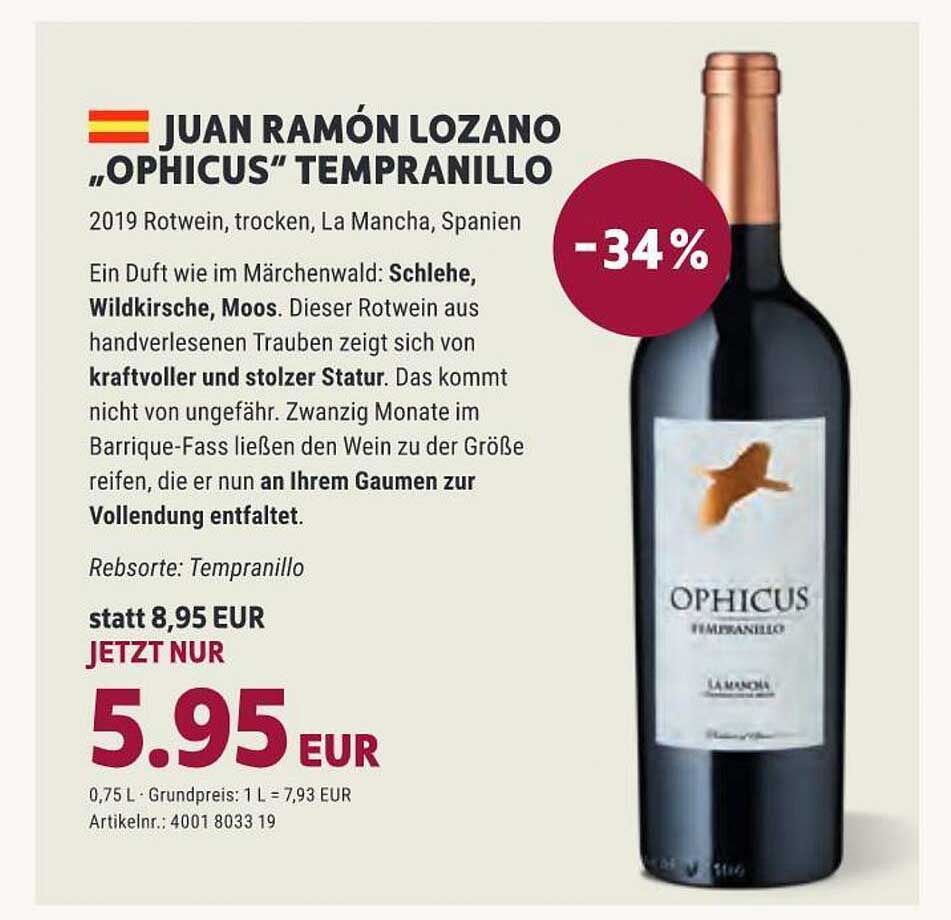 Juan Ramón Weinmarkt „ophicus“ Angebot Lozano Vino Tempranillo bei