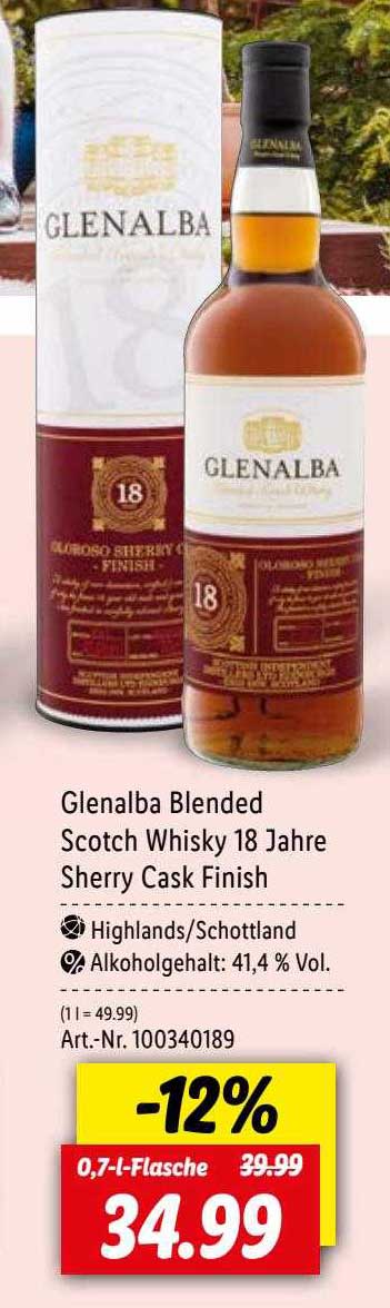 Glenalba Blended Scotch Whisky 18 Jahre Sherry Cask Finish Angebot bei Lidl