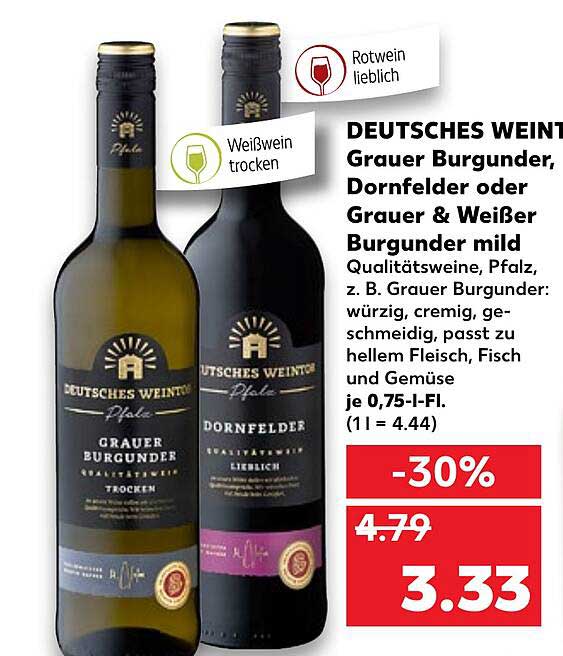 Deutsches Weintor Grauer Burgunder, Dornfelder Oder Grauer & Weißer  Burgunder Mild Angebot bei Kaufland