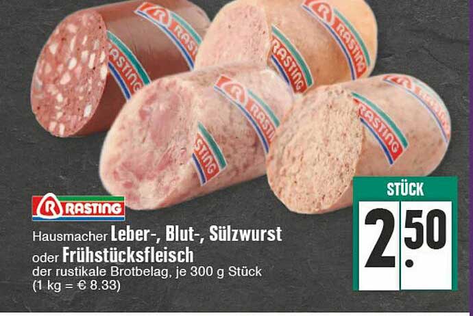 Rasting home-made liver, blood, braised sausage or breakfast meat on offer at EDEKA