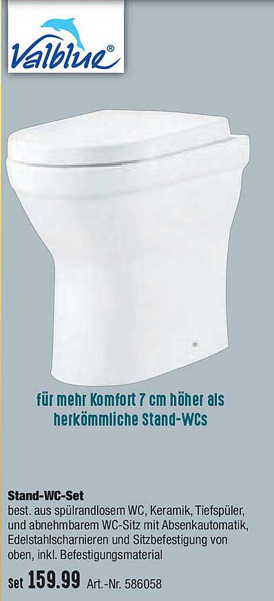 Valblue VALBLUE Toilette Stand-WC Spülrandloses WC "Stand WC-Set" 