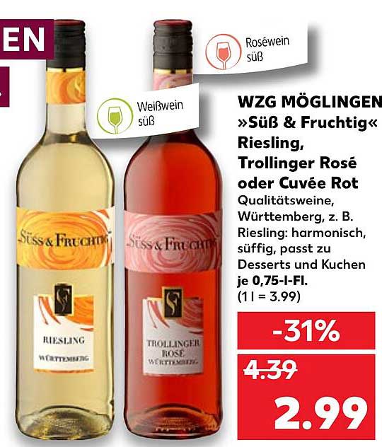 Wzg Möglingen „süß & Fruchtig” Riesling, Trollinger Rosé Oder Cuvée Rot ...