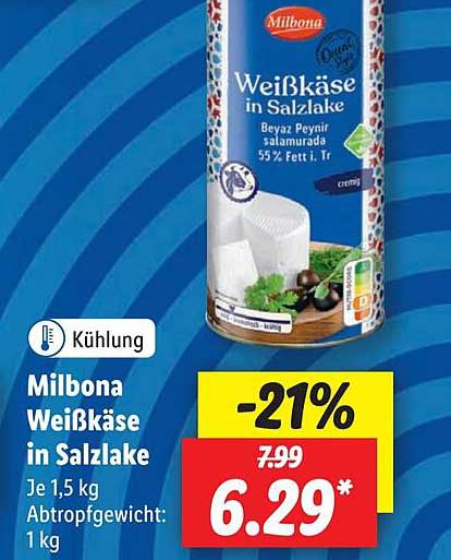 In Salzlake Lidl Milbona Angebot Weißkäse bei