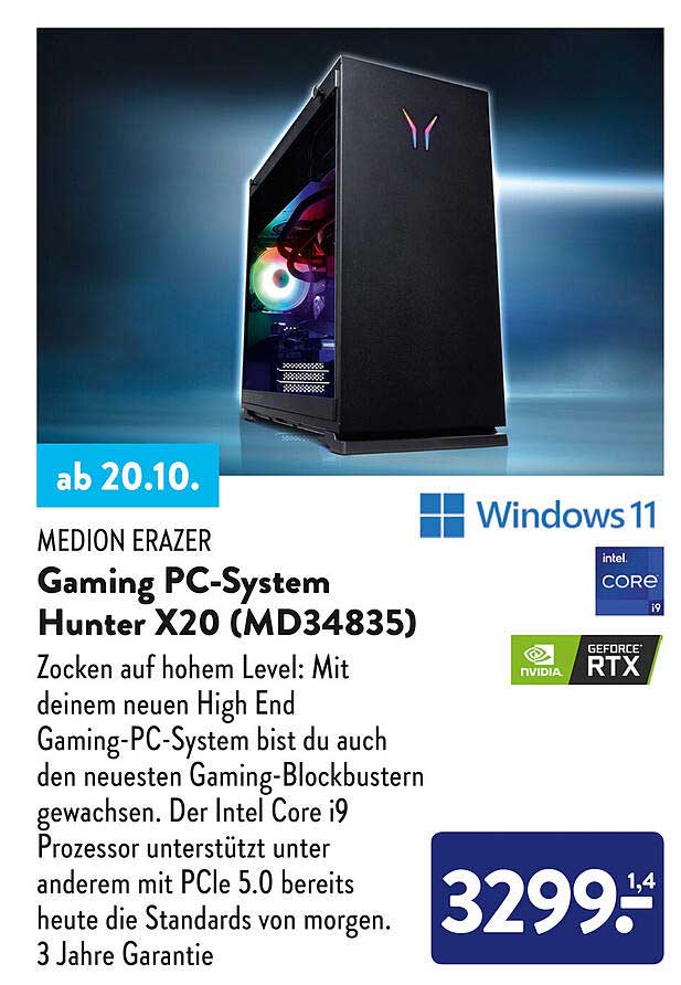 Medion Erazer Gaming Pcsystem Hunter X20 Md34835 Angebot bei ALDI SÜD