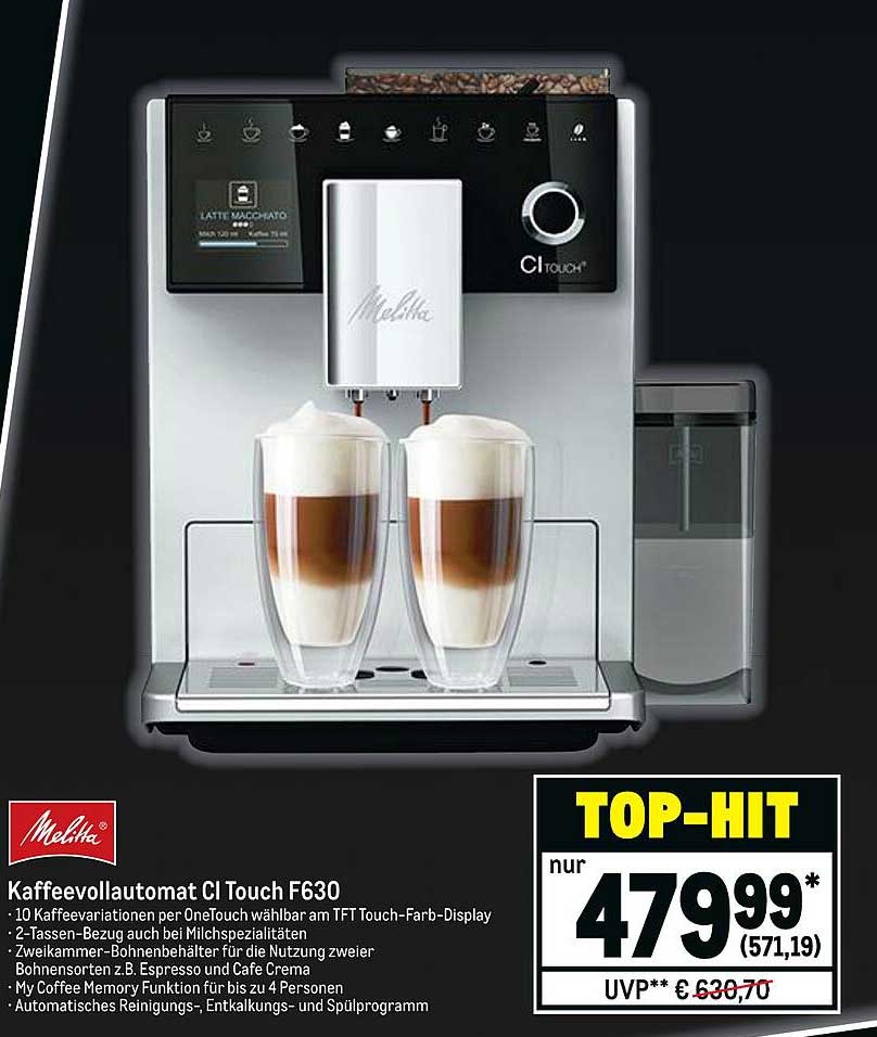 Melitta Kaffeevollautomat Ci Touch F630 Angebot bei METRO 1Prospekte.de