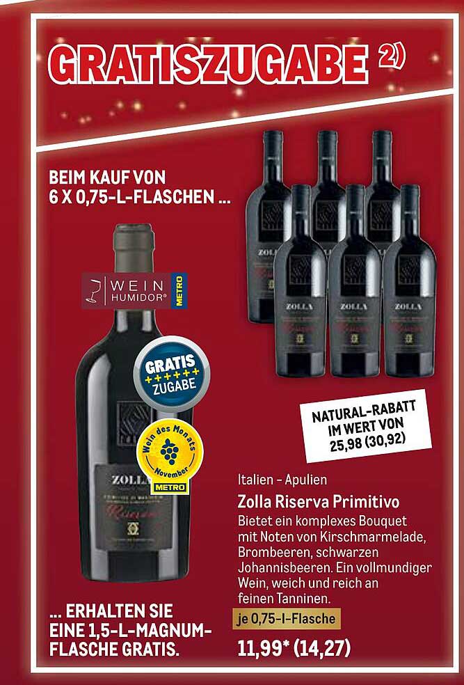 Zolla Riserva Primitivo Angebot bei METRO - 1Prospekte.de