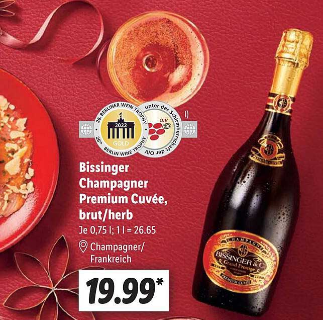 Bissinger Champagner Cuvée, Herb Oder Premium bei Lidl Angebot Brut