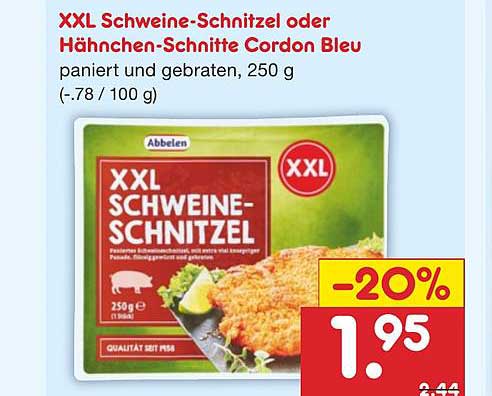 Abbelen Xxl Schweine-schnitzel Oder Hähnchen-schnitte Cordon Bleu Angebot  bei Netto Marken-Discount