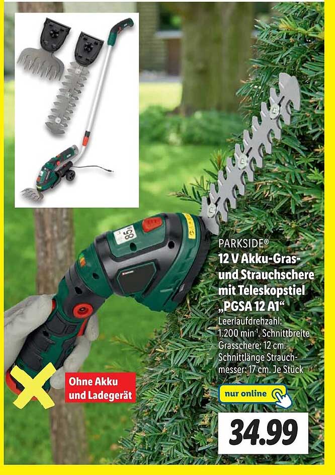 Parkside 12v Akkugras Und Strauchschere Mit Teleskopstiel „pgsa 12 A1