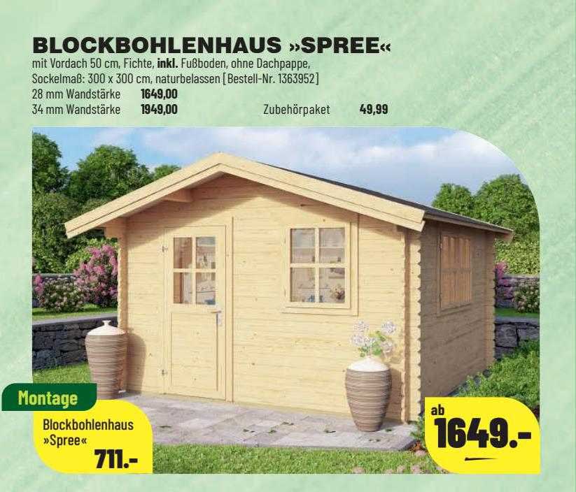 Blockbohlenhaus „spree“ Angebot bei Leitermann Baumarkt - 1Prospekte.de