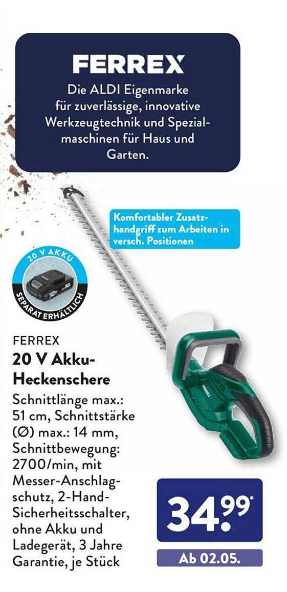 Ferrex 20 V Akkuheckenschere Angebot bei ALDI sud