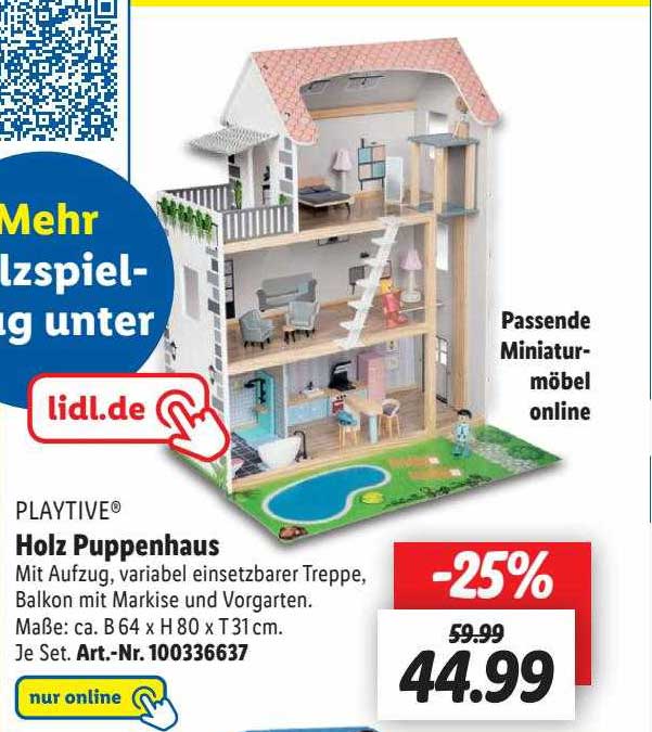 Playtive Holz Puppenhaus Angebot bei Lidl 1Prospekte.de