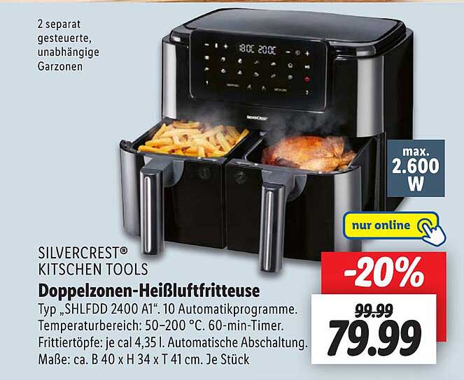 Silvercrest Kitchen Tools Doppelzonenheißluftfritteuse Typ „SHLFDD