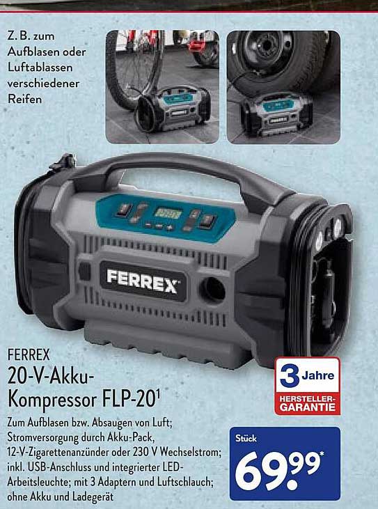 Ferrex 20-v-akku-kompressor Flp-20 Angebot bei ALDI Nord