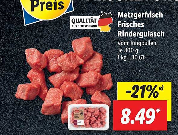 Metzgerfrisch Frisches Rindergulasch Angebot bei Lidl | Billiger Montag
