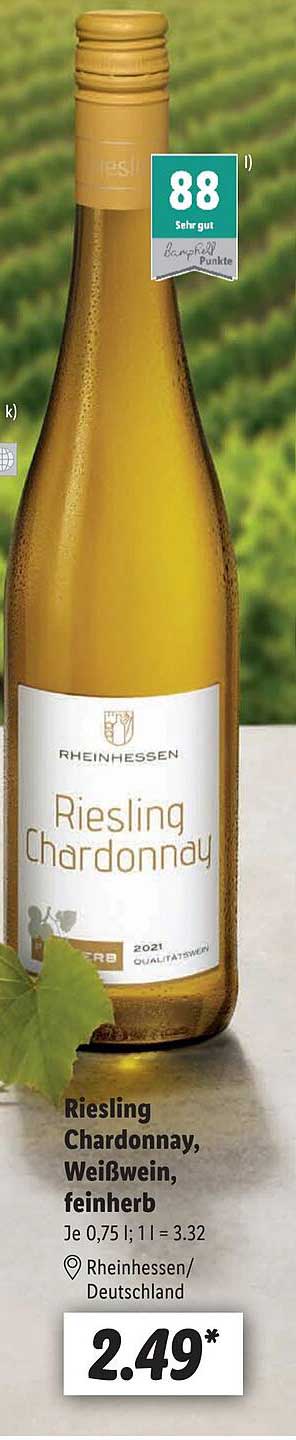 Angebot Feinherb Weißwein, Riesling Lidl Chardonnay, bei