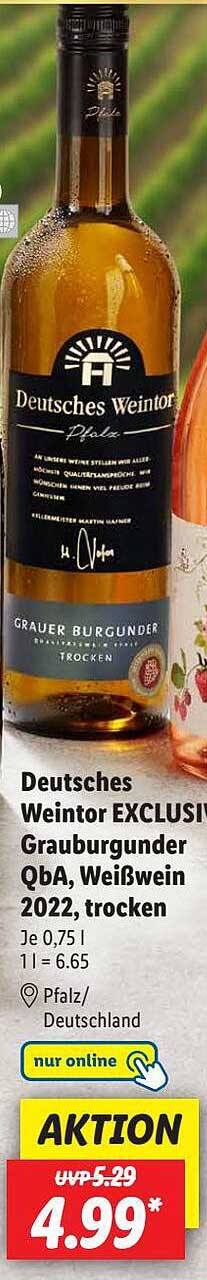 Deutsches Weintor Exclusive Grauburgunder Qba, Weißwein Trocken bei Lidl 2022, Angebot