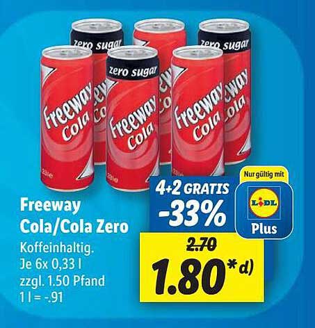 Freeway Cola Oder Cola Zero Angebot bei Lidl 1Prospekte.de