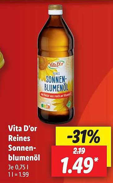 Vita D'or Reines Sonnenblumenöl Angebot bei Lidl 1Prospekte.de