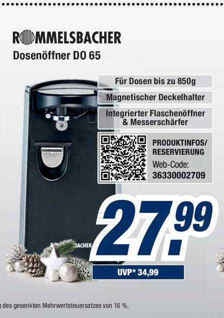 Rommelsbacher DO 65 Elektrischer Dosenöffner Flaschenöffner Messerschärfer DO65
