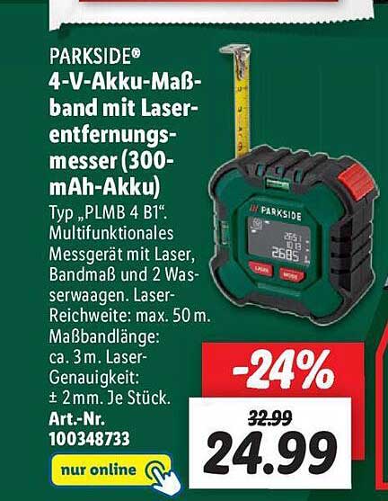 Parkside 4-v-akku-maßband bei Mit (300mAh-akku) Laserentfernungsmesser Angebot Lidl