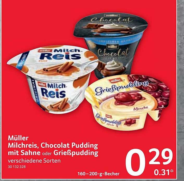 Müller Milchreis, Chocolat Pudding Mit Sahne Oder Grießpudding Angebot ...