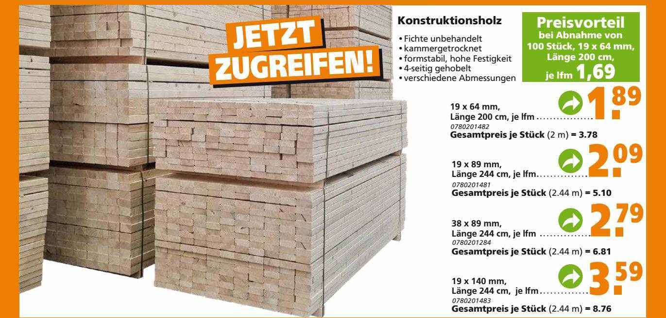 Konstruktionsholz Angebot bei Globus Baumarkt 1Prospekte.de