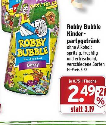 Robby Bubble Kinderpartygetränk Angebot bei Wasgau - 1Prospekte.de