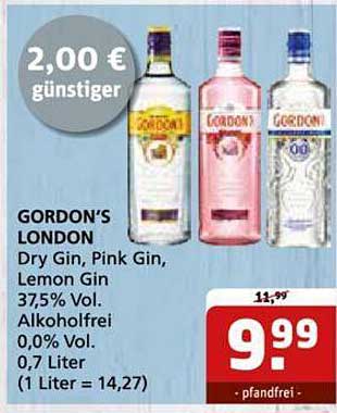 Gordon's London Dry Gin, Pink Gin, Lemon Gin Alkoholfrei Angebot bei ...