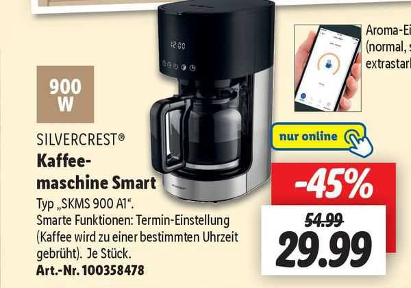 Silvercrest Kaffeemaschine Smart Typ „skms 900 A1” Angebot bei Lidl