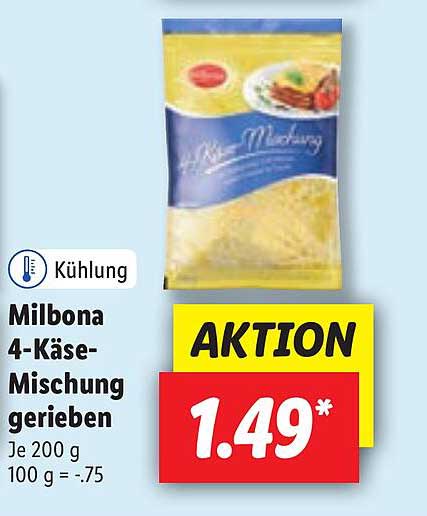 Gerieben Mischung bei Milbona Angebot Lidl 4-käse