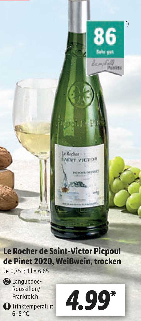 Le Rocher De Saint-victor Picpoul De Pinet 2020, Weißwein, Trocken Angebot  bei Lidl