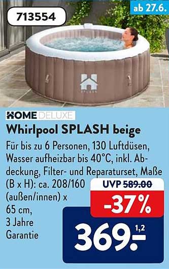 Home Deluxe Whirlpool Splash Beige Angebot bei ALDI sud