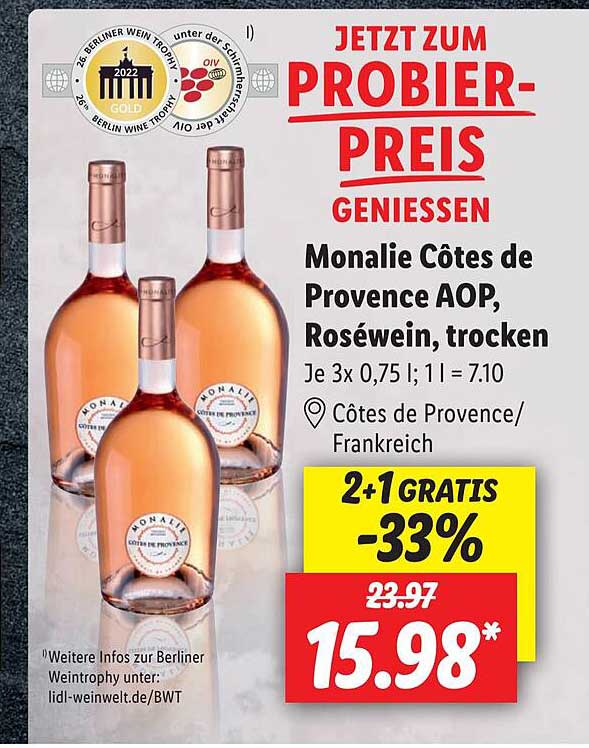 Monalie Côtes De Provence Roséwein,trocken Aop, bei Lidl Angebot