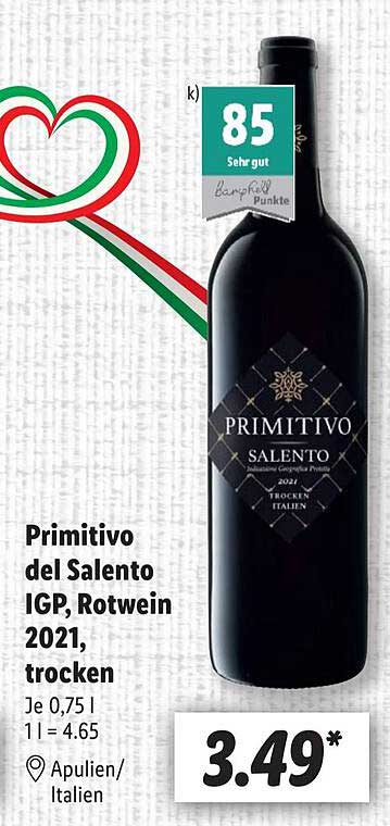 Primitivo Del Salento Igp, Rotwein 2021, Trocken Angebot bei Lidl