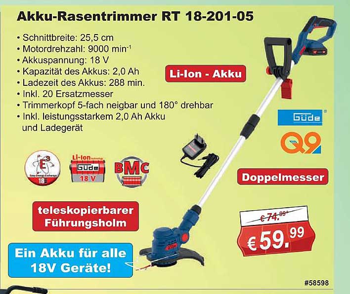 Akkurasentrimmer Rt 1820105 Güde Angebot bei Stabilo Fachmarkt