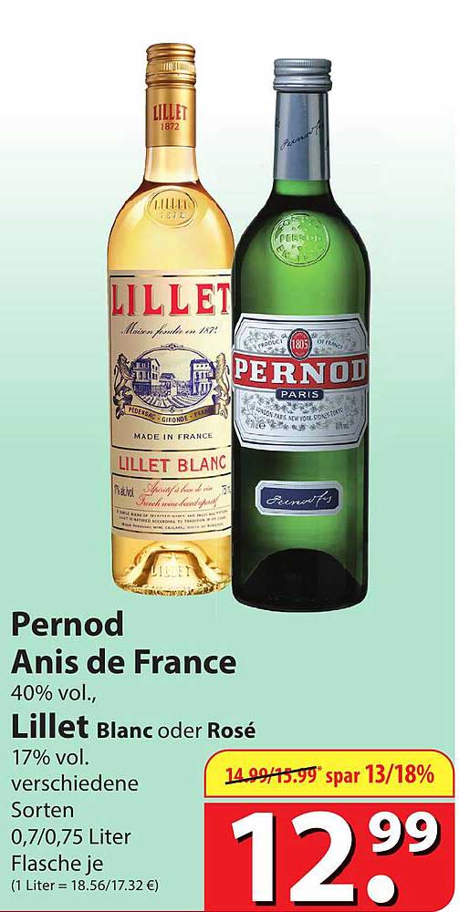 Pernod Anis De France Oder Lillet Blanc Oder Rosé Angebot bei Famila