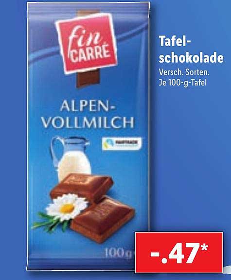 Sorgfältig ausgewählt Tafel Schokolade Fin Carré Angebot bei Lidl