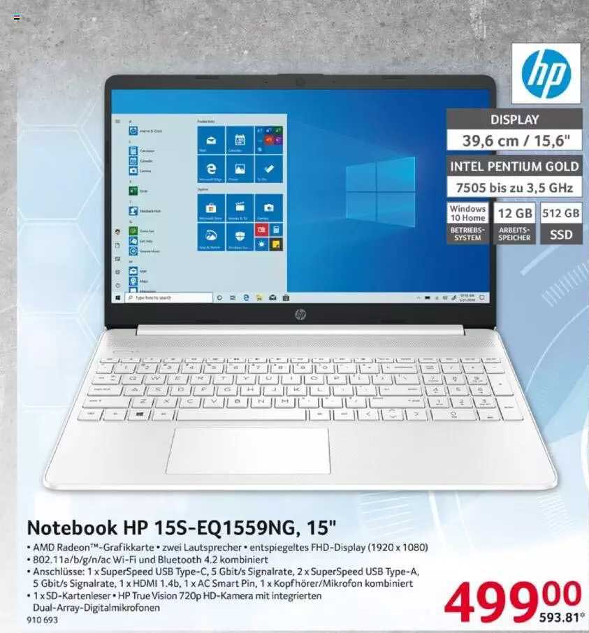 Notebook Hp 15s-eq1559ng, 15" Angebot bei Selgros
